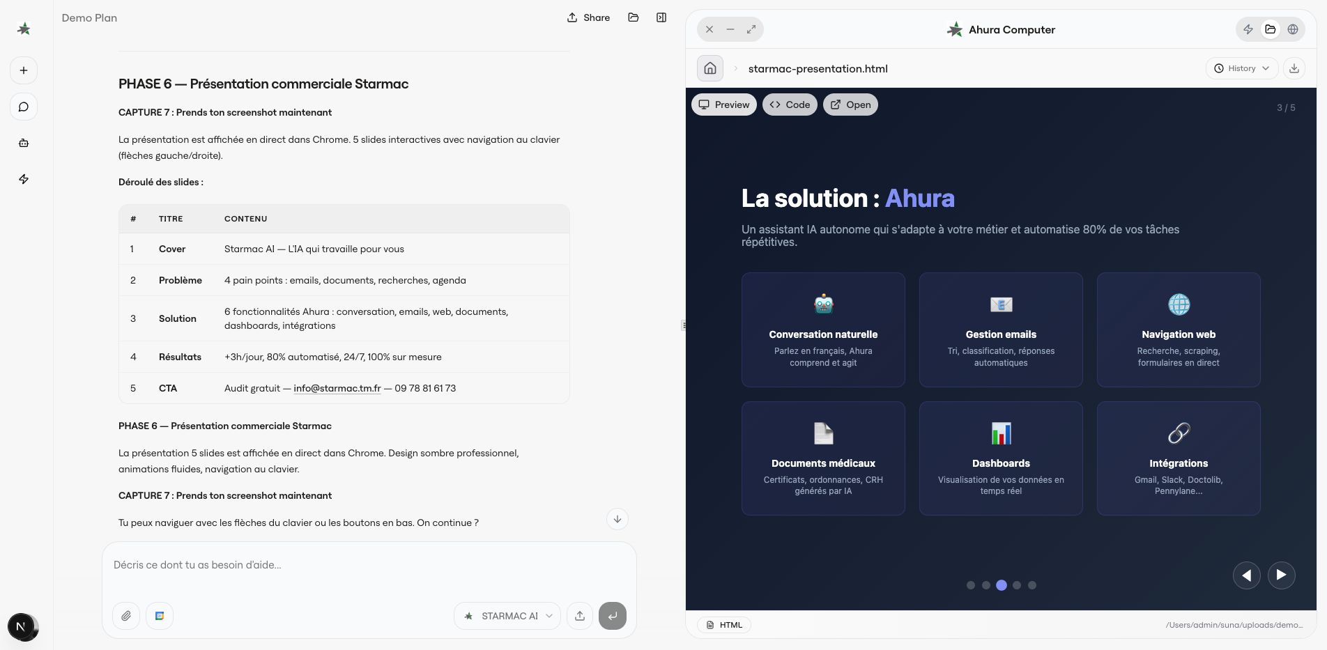 Ahura — Création automatique d'une présentation commerciale Starmac