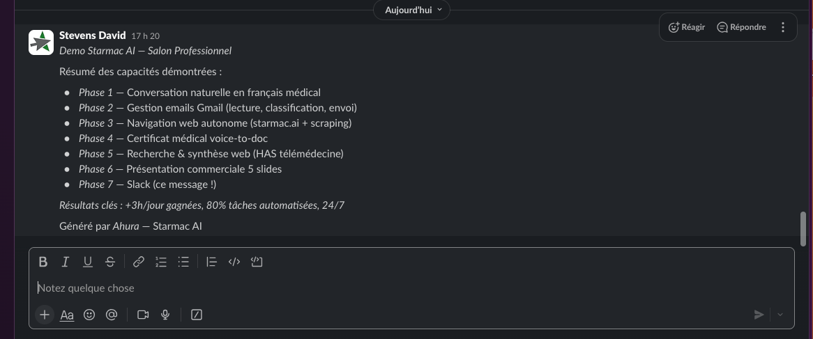 Ahura — Détail du message Slack avec mise en forme